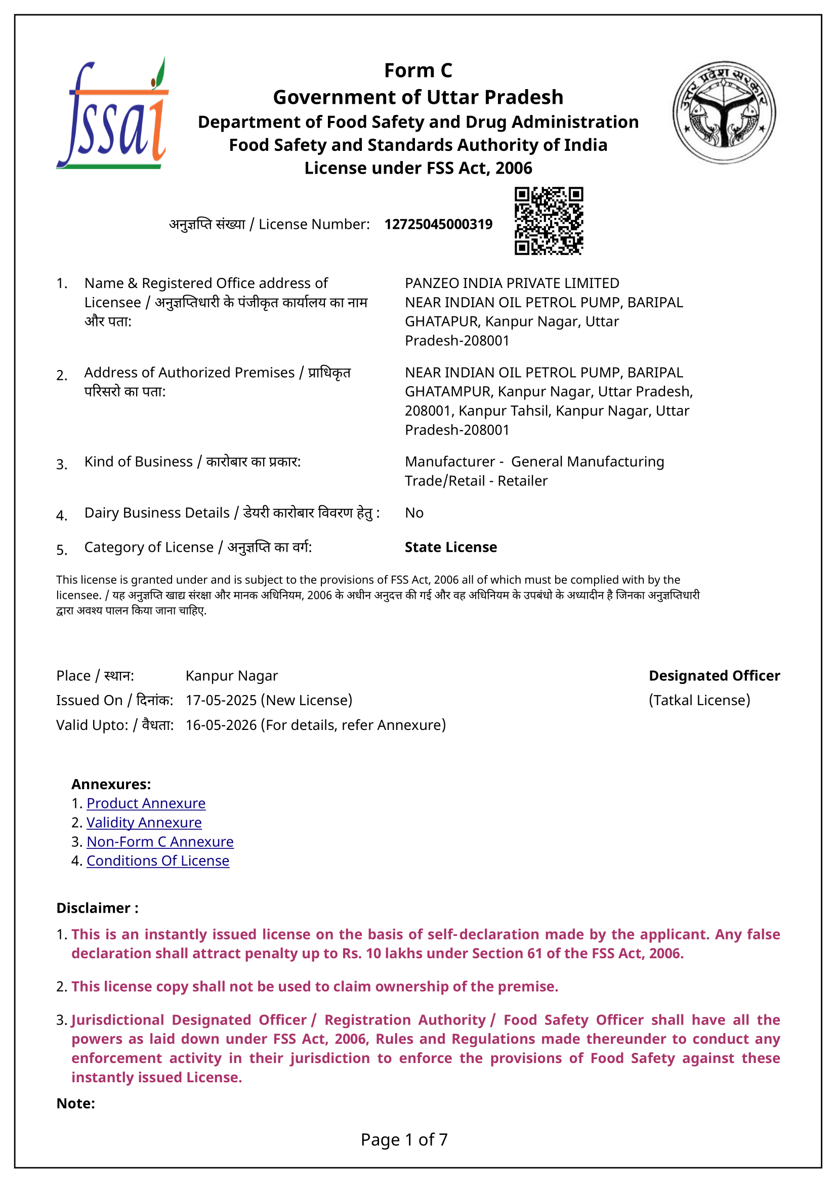 FSSAI Certificate